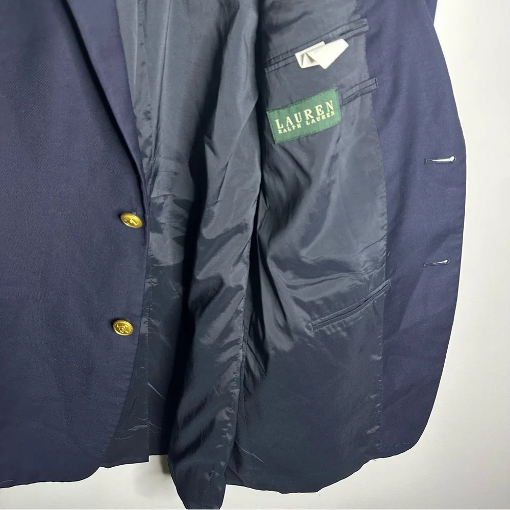 Men’s Lauren Ralph Lauren Size 43L Gold Button‎ Navy Blue Suit Jacket 100% Wool